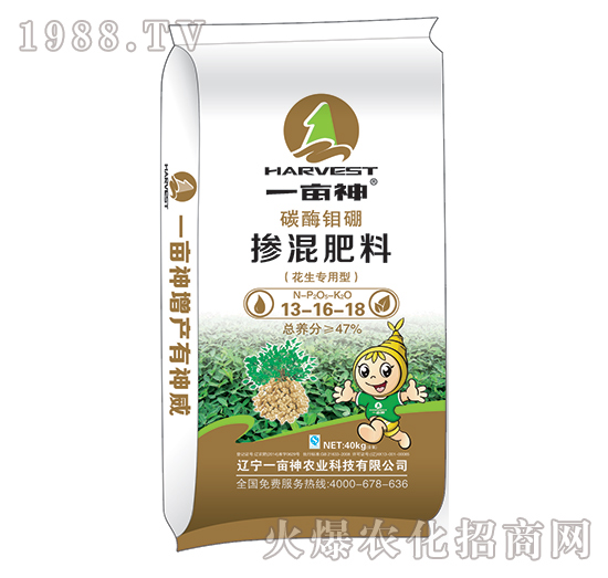 花生專(zhuān)用型碳酶鉬硼摻混肥13-16-18-一畝神